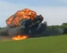 The Su-25SM exploded in a fireball in the middle of a paddock