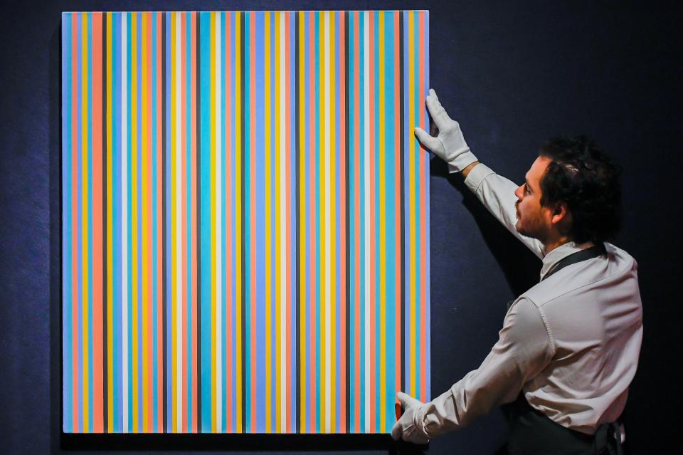 The singer’s Mill Charitable Trust auctioned the bequeathed collection, including a piece by Bridget Riley, through Christie’s in 2019