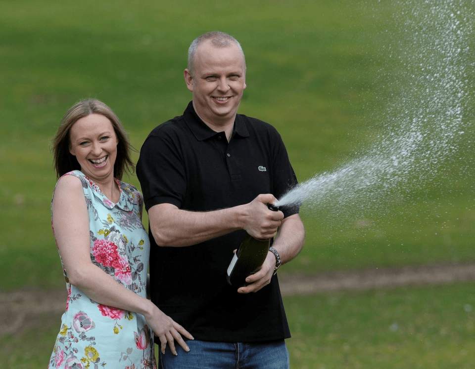 The racecar enthusiast fizzes with joy after scooping the £108m jackpot