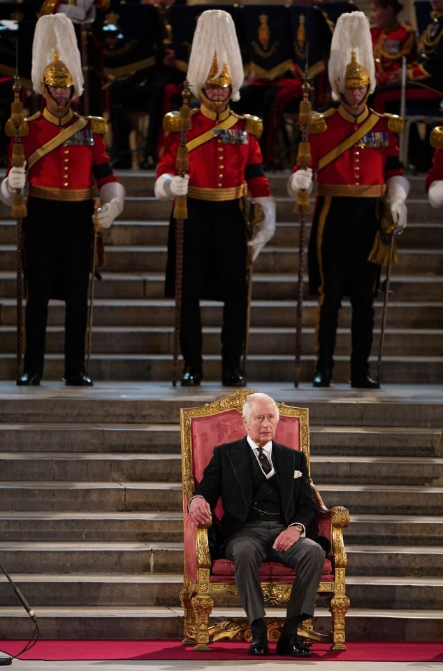 The King seated at Westminster Hall on September 12, 2022