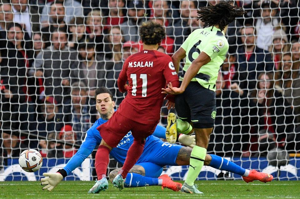 Manchester City keeper Ederson conjured a miracle save to thwart goalbound Mo Salah but only a goal-kick was awarded