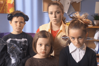 Holly [front centre] pictured with Dani in The Story of Tracy Beaker in the early noughties