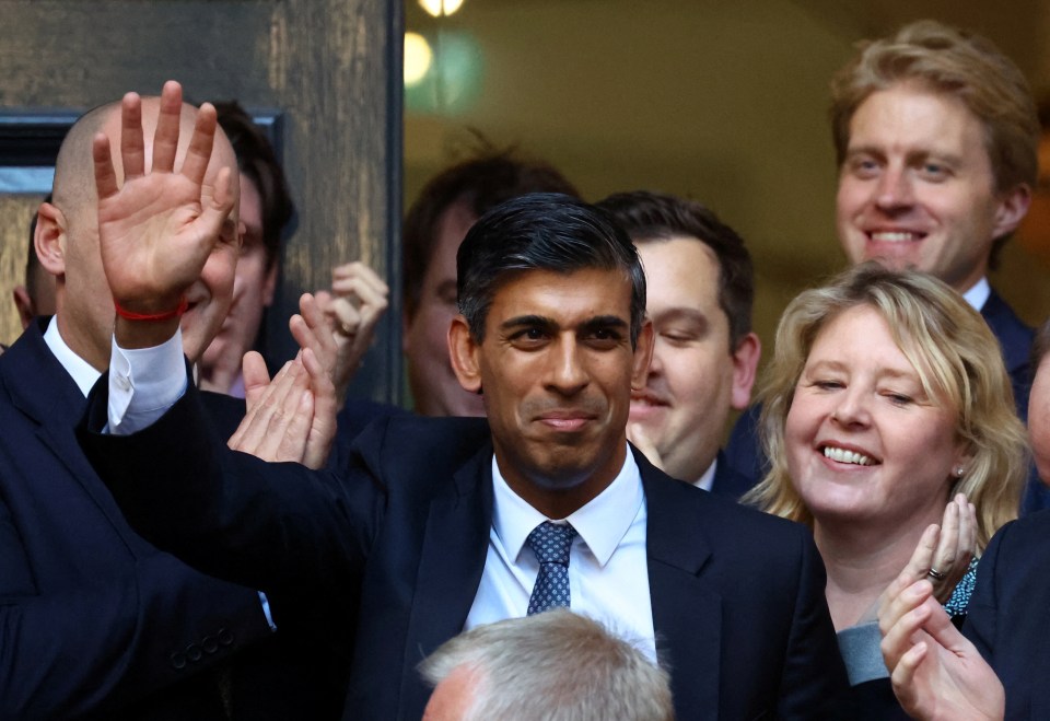 Rishi Sunak joins MP supporters outside the Conservative Campaign Headquarters in London