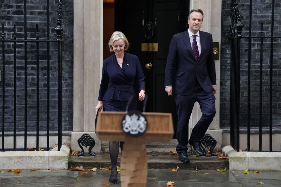 Liz Truss with her husband Hugh O’Leary just before the resignation speech