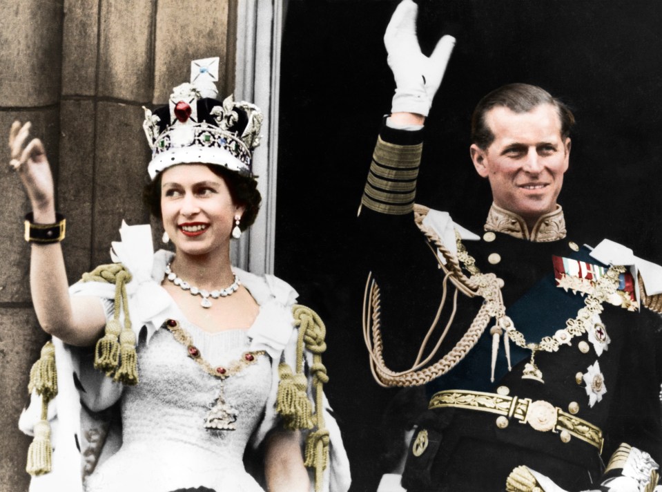 Queen Elizabeth with Prince Philip after her coronation, which lasted more than three hours