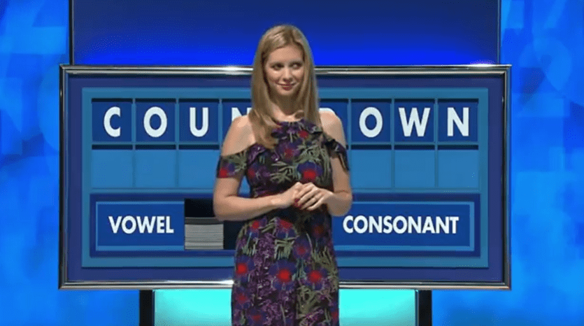 Rachel Riley looked stunning in an off-the-shoulder jumpsuit on Countdown