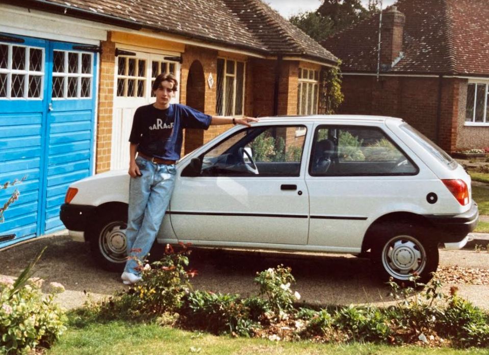 The Ford Fiesta was built at Dagenham, Essex, until 2002 (pictured: The Sun's Rob Gill with his car in 1989)