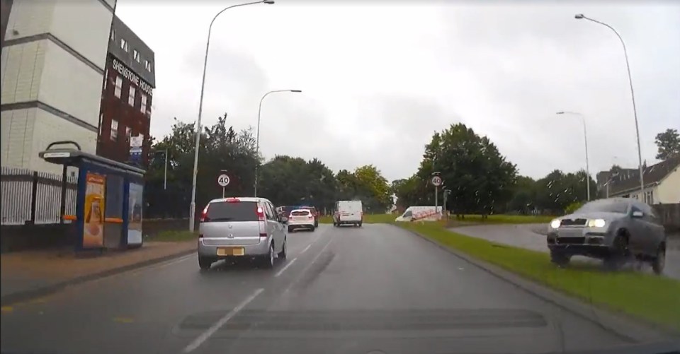 The Fabia jumps the central reservation and smashes into the camera car