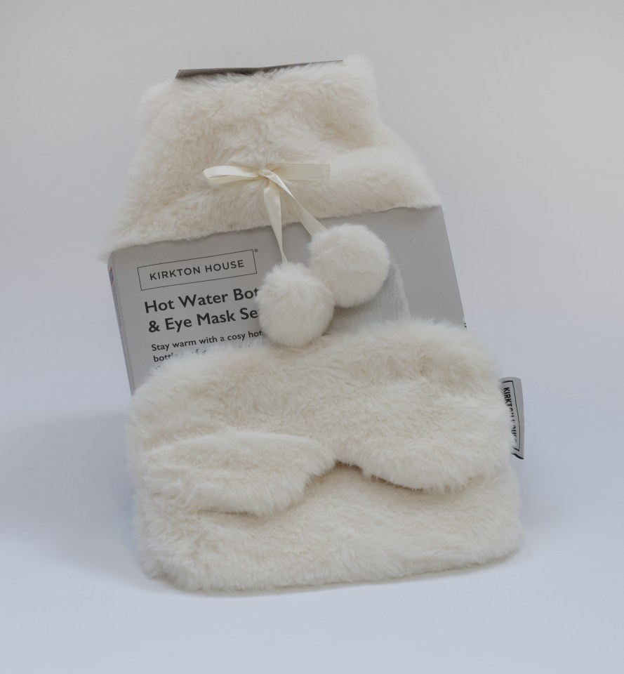 Aldi is selling a soft and fluffy hot water bottle with an eye mask