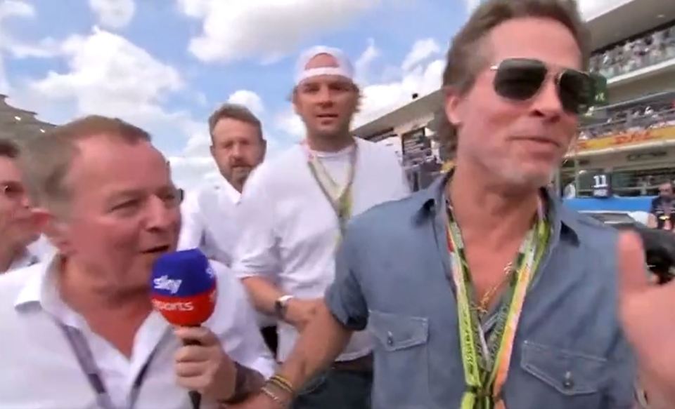 Brad Pitt did his best to avoid Martin Brundle during the pundit's legendary grid walk