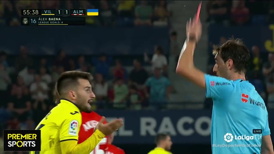 The referee showed the player a second yellow card resulting in a dismissal