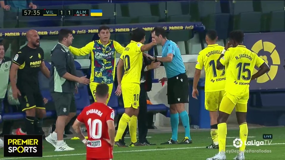 A player on the bench was also shown a red card