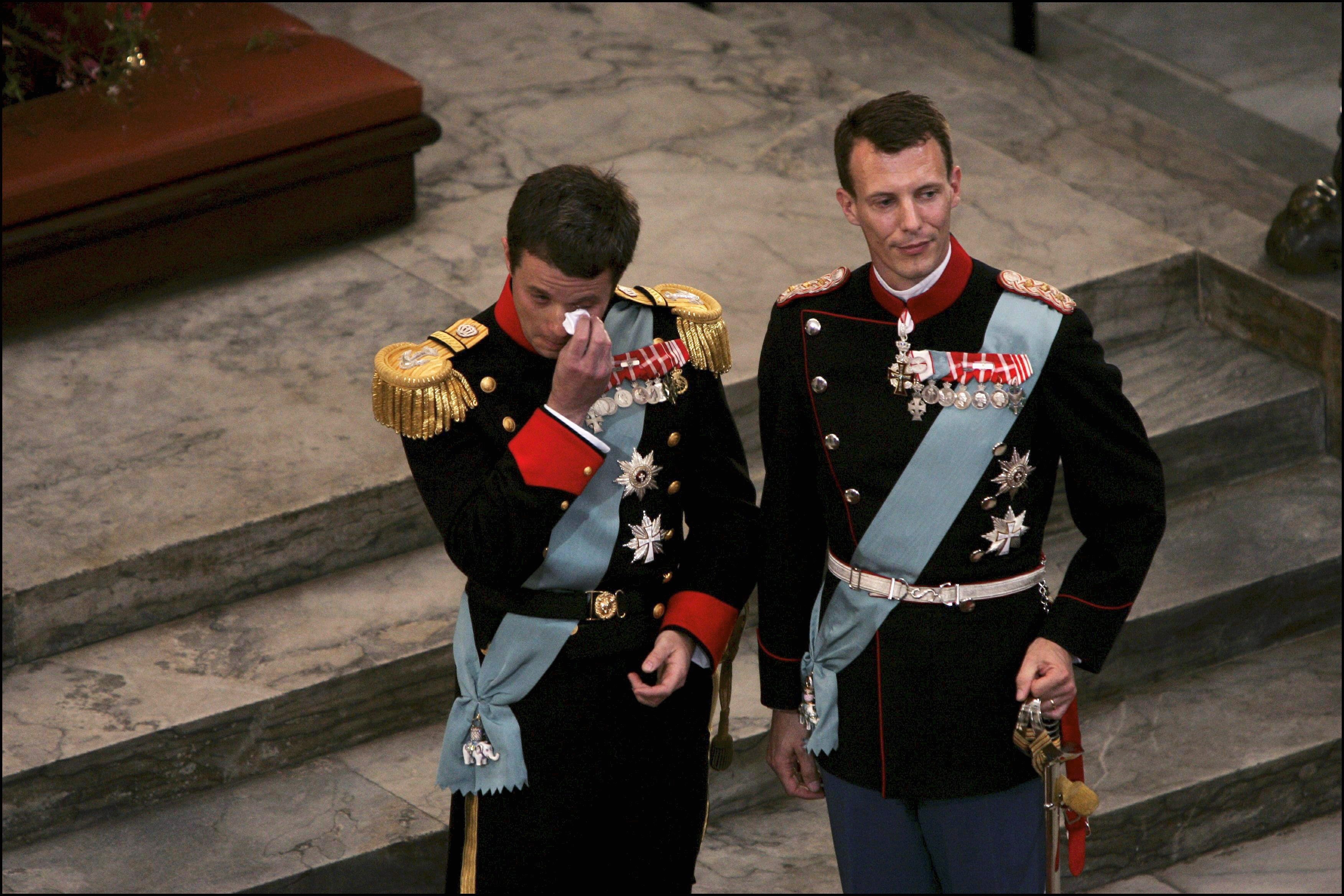 Prince Frederik seen wiping away tears as his bride walks down the aisle