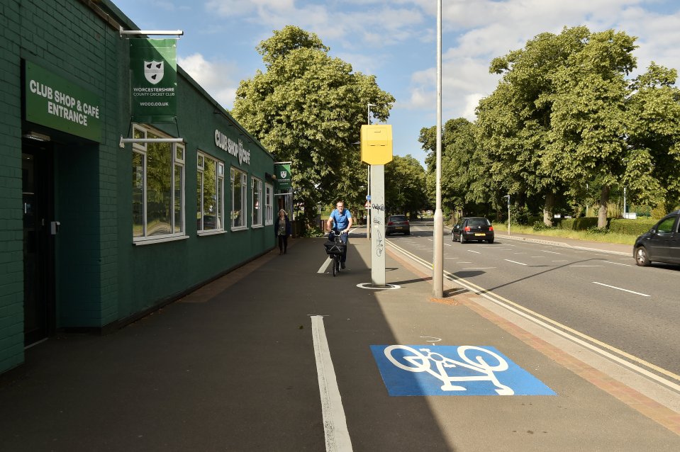 The cycle lane along New Road in Worcester from the city centre to St John’s