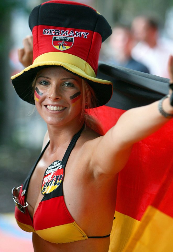 A German supporter wearing a bikini in national colours at the 2006 World Cup