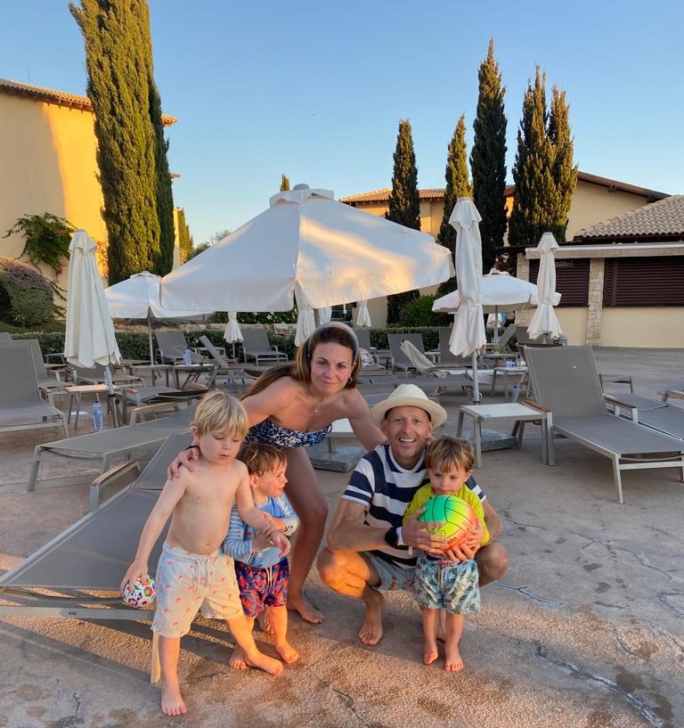 The dad-of-three also opened up about the thought of leaving behind his wife and young children - the family are pictured in Cyprus