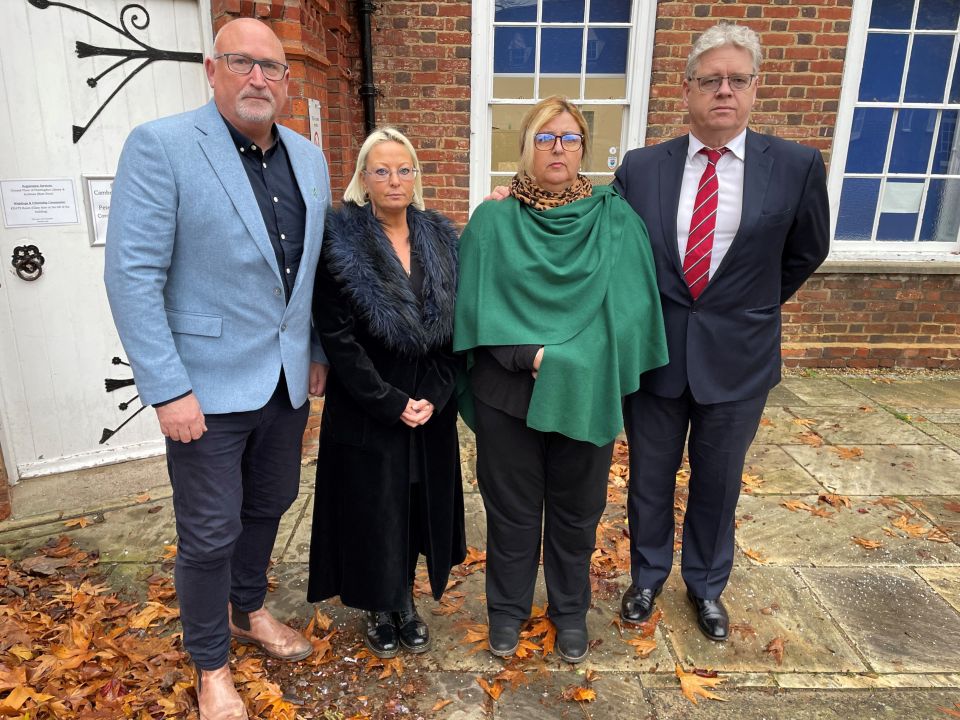 Family spokesman Radd Seiger, Harry Dunn's mum Charlotte Charles, and Raffaelle's mum and stepdad, Jo Sullivan and Donal Sullivan