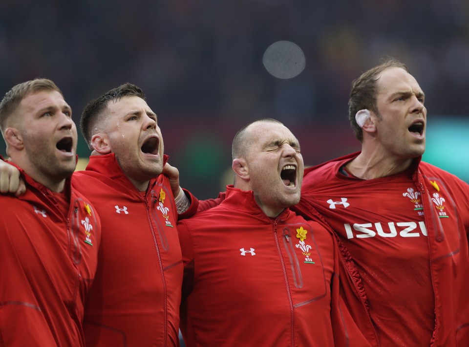  Wales' rugby captain Alun Wyn Jones and his team-mates sing the Welsh national anthem