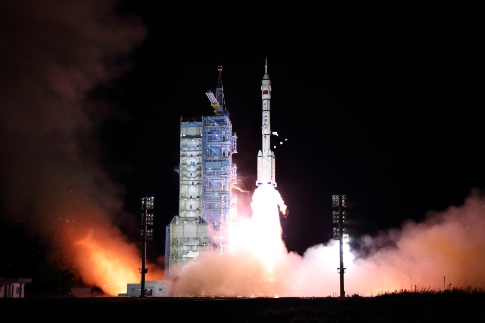 Several Spanish airports were forced to close due to out-of-control debris from a Chinese rocket, pictured being launched on Monday