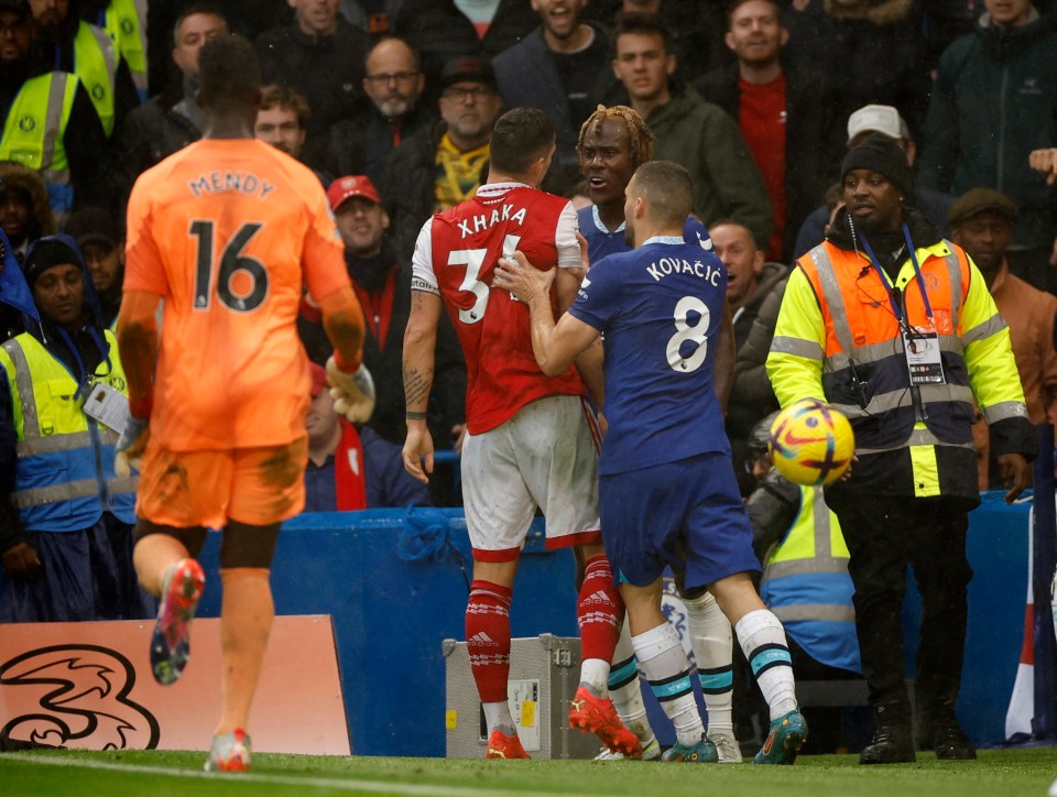 Granit Xhaka and Trevoh Chalobah got embroiled in a heated brawl in stoppage time