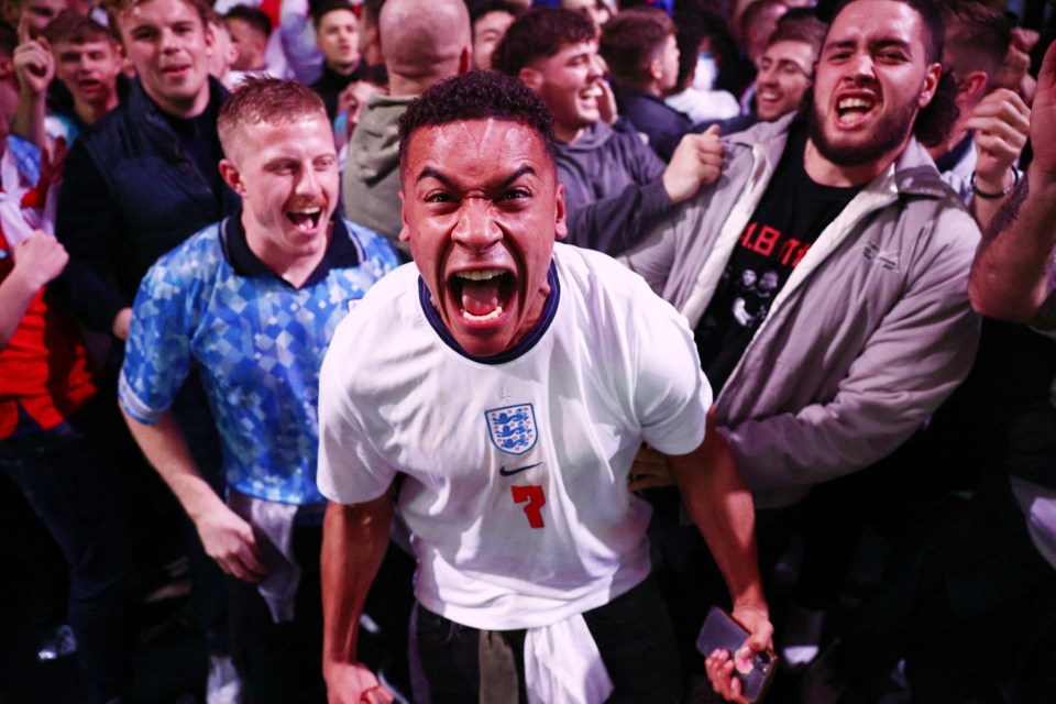 A Three Lions fan screams as Gareth Southgate's men sail into the second round