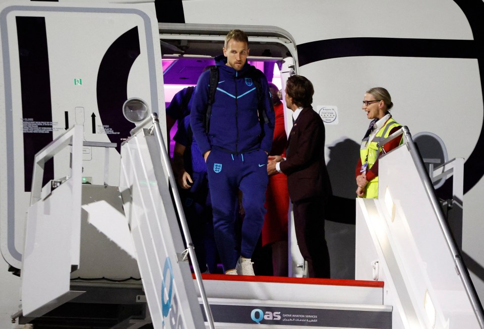 Harry Kane was first off the plane in Doha