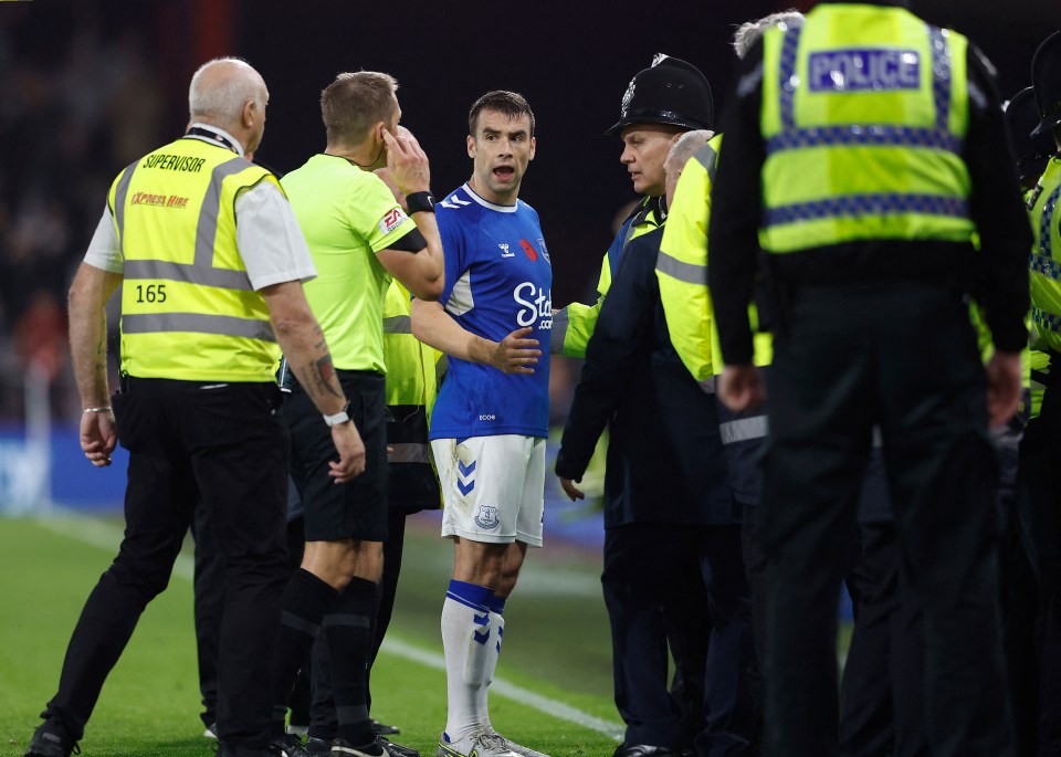 Police and stewards had to intervene as Everton's travelling fans expressed their fury towards the players