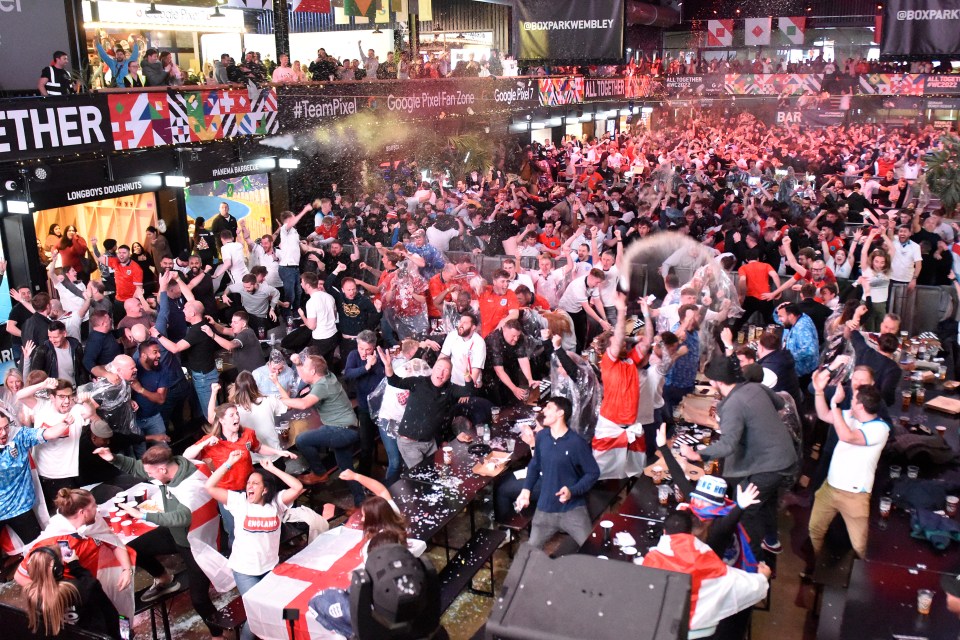 Pints go flying at Wembley's Box Park after Rashford's first goal