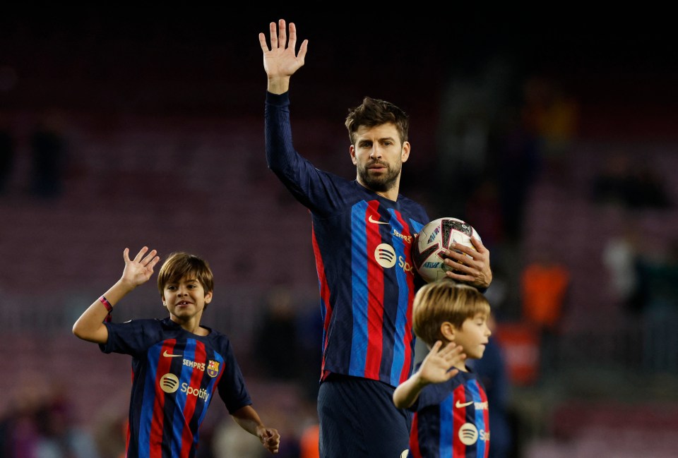 Pique's sons joined him on the pitch as he said farewell