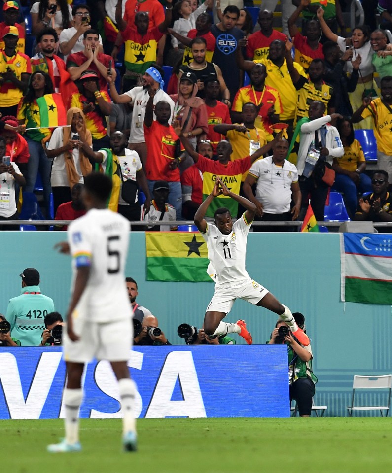 Bukari scored a late goal for Ghana before copying Ronaldo's trademark pose