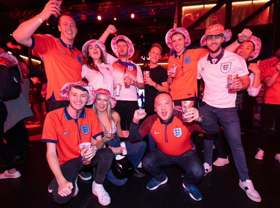 England fans ready to cheer the Three Lions on at the Outernet bar, Tottenham Court Road, London