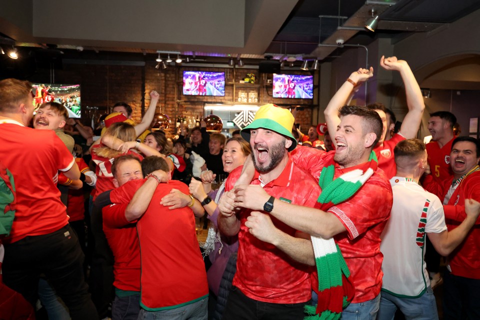 Supporters at Elevens, a Cardiff bar owned by Gareth Bale