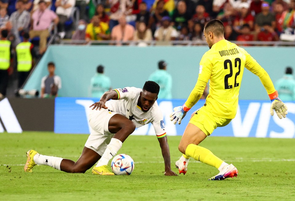 Portugal keeper Diogo Costa did not spot Inaki Williams behind him in stoppage-time