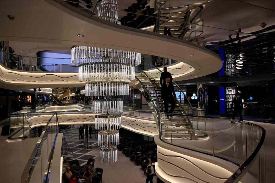 The stunning interior includes an enormous chandelier