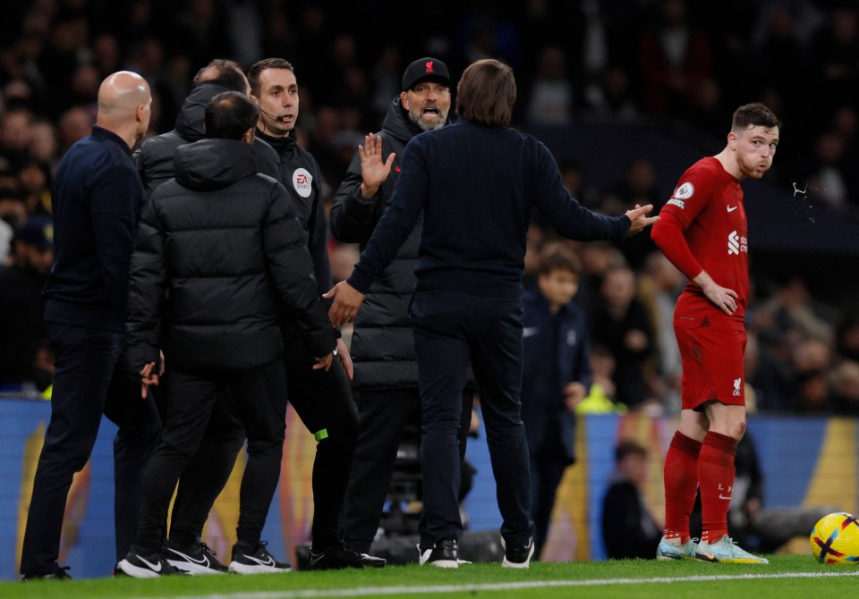 Tempers flared on the touchline between Conte and Klopp