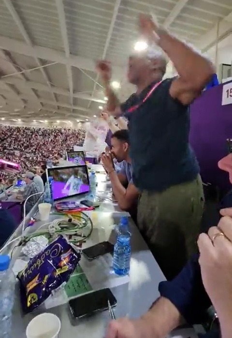 England fans were loving Wright's celebrations in the press box