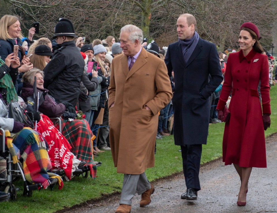 Prince William and Princess Kate with the now-King Charles on Christmas Day in 2018