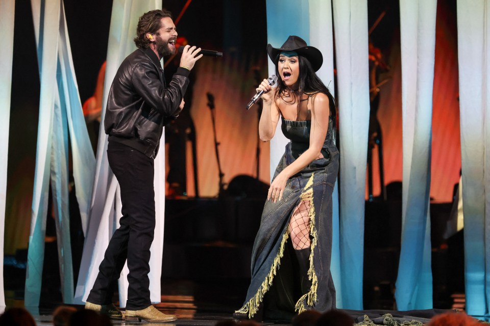 Katy then changed into a dress to join Thomas Rhett on stage in Nashville on Wednesday