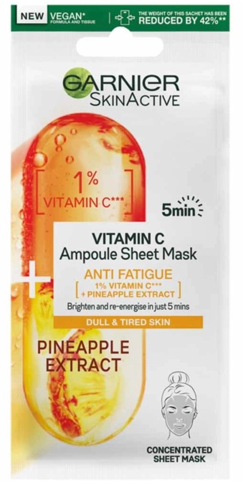 Pineapple can nourish the skin - try Garnier’s Ampoule pineapple sheet mask, Wilko, £4