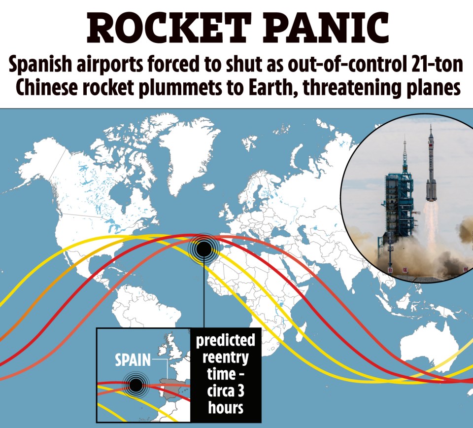 Trajectory maps show the huge 21-ton piece of Chinese space junk passing right over Portugal and Spain