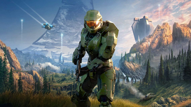 Halo Master Chief in full armour from the key art for Halo Infinite.