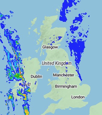 A band of rain is forecast to sweep in from the West