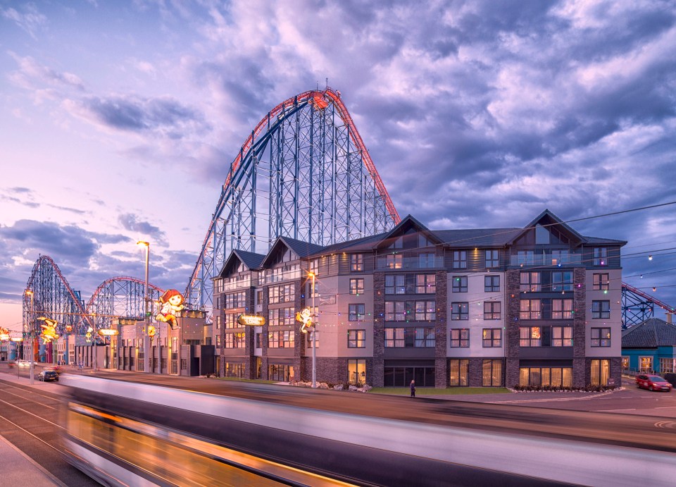 The hotel sits in the shadow of the iconic Big One rollercoaster