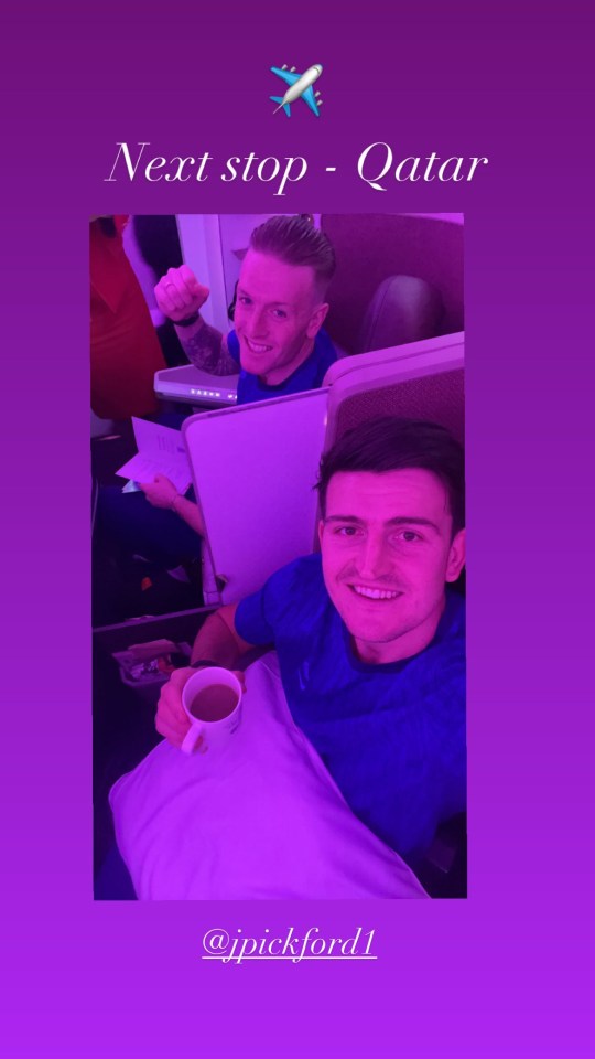 Harry Maguire and Jordan Pickford shared a snap from the plane