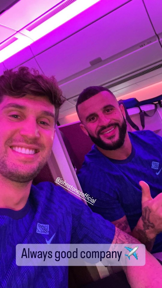 Man City club mate John Stones And Kyle Walker appeared to enjoy their flight