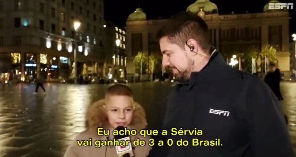 A confident boy from Serbia expects his country to destroy Brazil in the World Cup