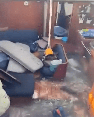 Shocking footage showed the cabin rapidly filling up with water