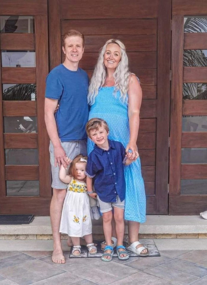 Jonny, 36, and Emma, 34, pictured in Mexico when she was 35 weeks pregnant with their third child