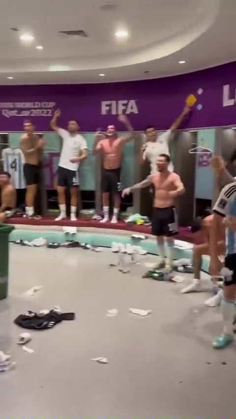 Lionel Messi, who was topless, led the celebrations after Argentina's 2-0 win over Mexico