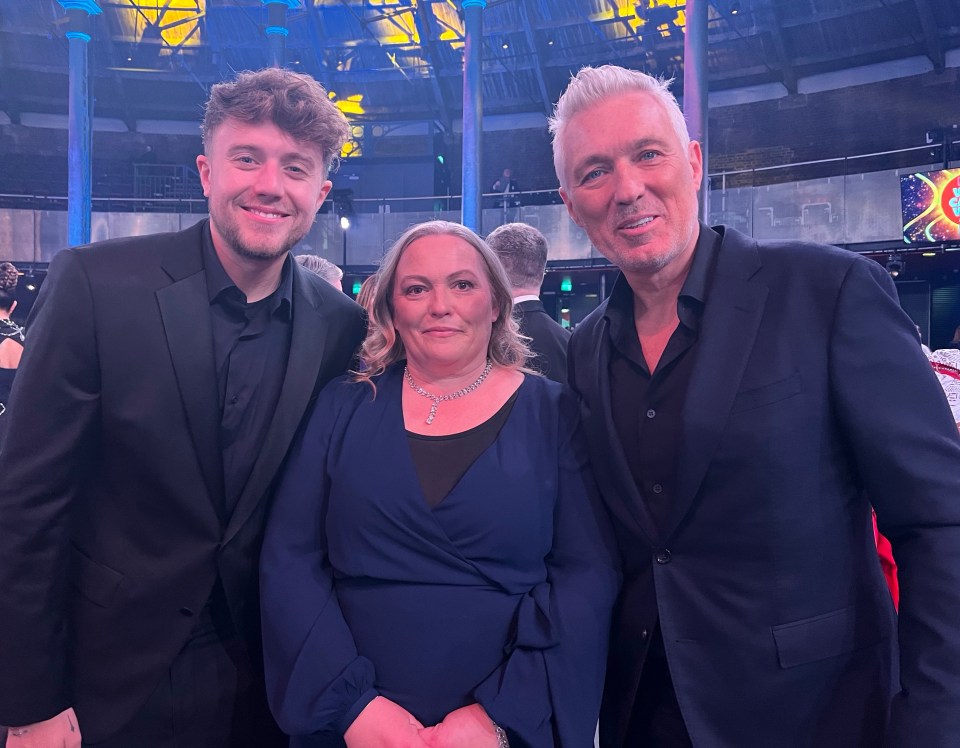 Unsung Hero nominee, food bank coordinator Mel Hudson, with Capital FM radio DJ Roman Kemp and his dad, Spandau Ballet bassist and former EastEnders actor Martin